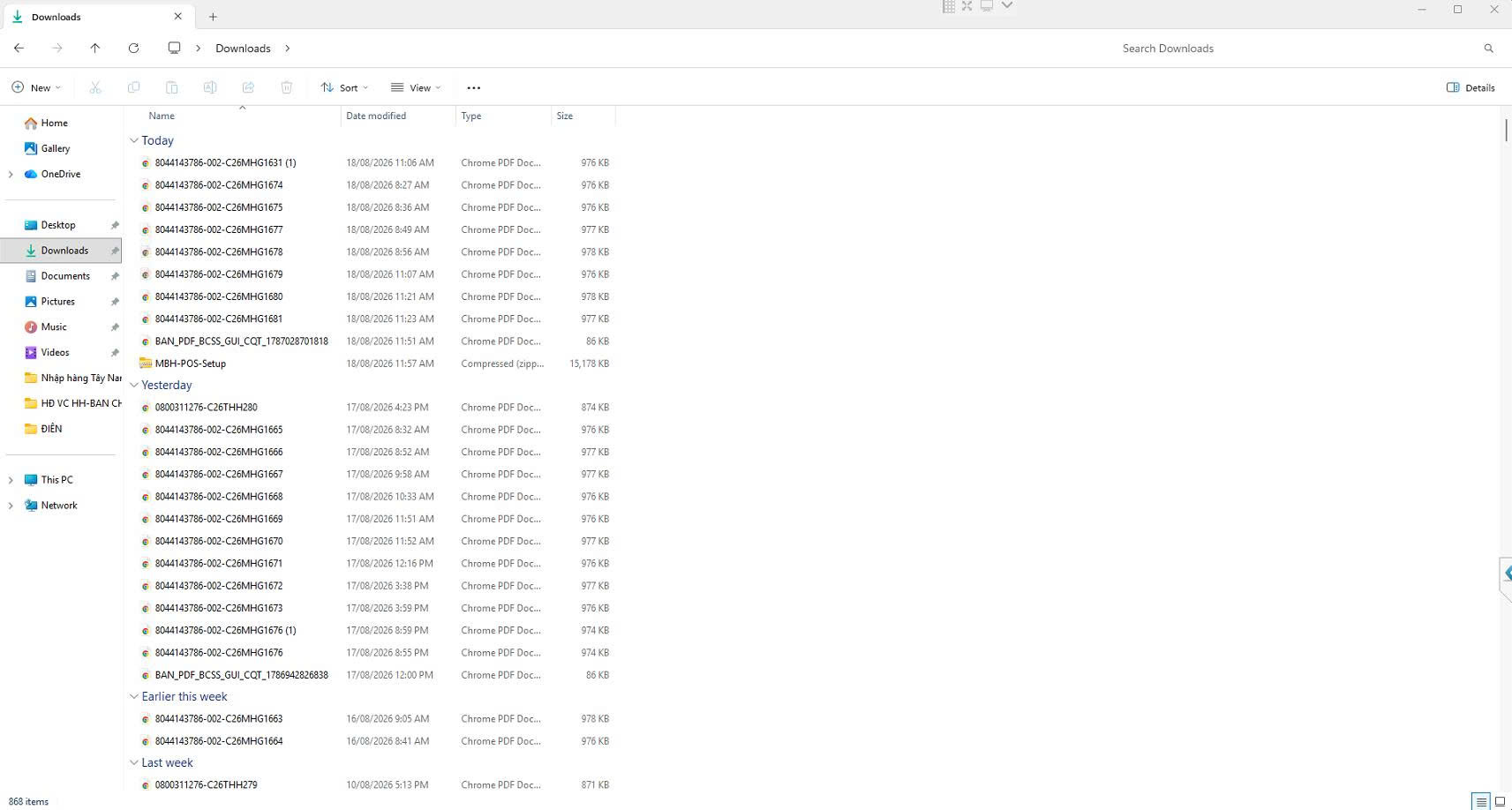 Thư mục Downloads trong File Explorer hiển thị file MBH-POS-Setup vừa tải về